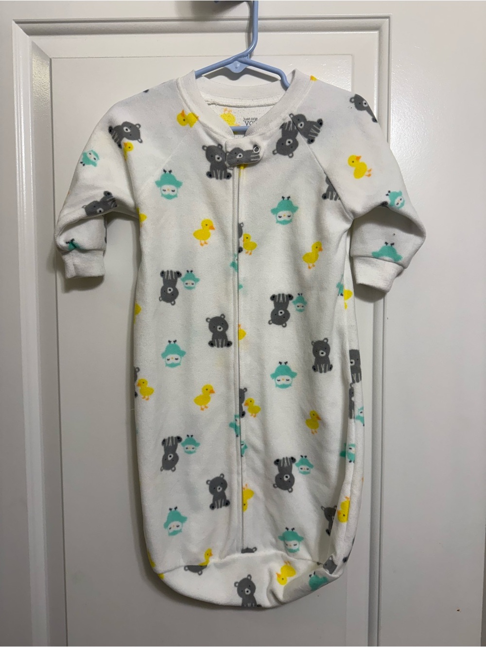 Just One You by Carter’s White Fleece Sleep Gown with Yellow Duck & Teal Owl